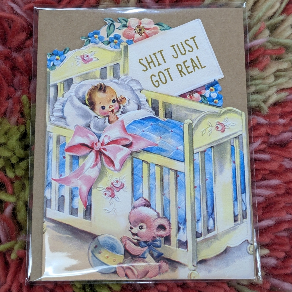 Humor Baby Card with Crib Design